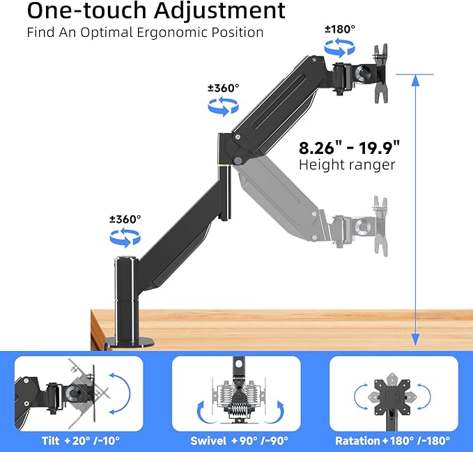 Suptek Ultrawide Monitor Arm Mount for 17 to 49 Inch Heavy Duty Curved Screen,Holds 46.2 lbs,Adjustable Gas Spring Monitor Arm Desk Mount Stand,75/100mm Vesa Mount,Black