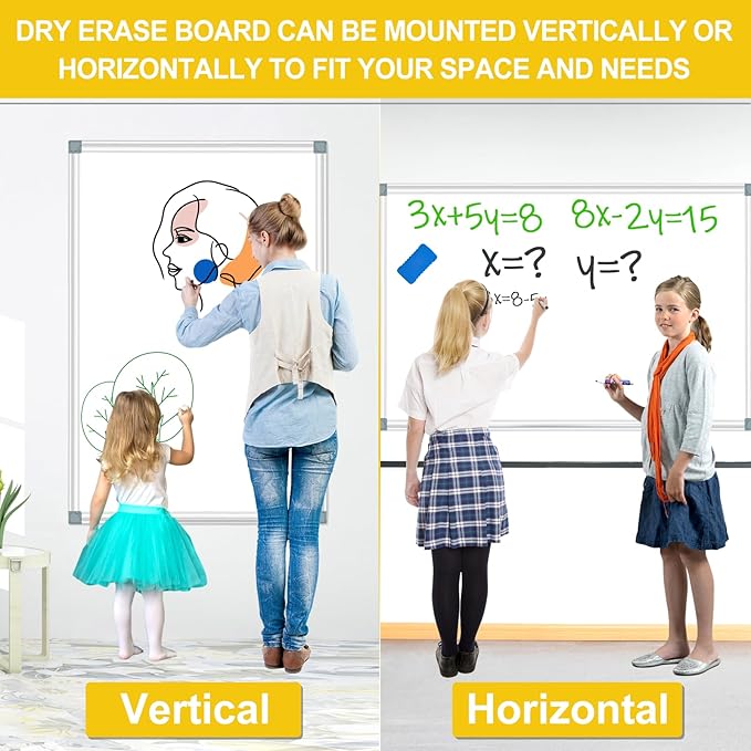 H-Qprobd Magnetic Dry Erase White Board, Dry Erase Board for Wall 48" X 36" Aluminum Frame, Hanging Whiteboard for Home, School, Office, Kitchen