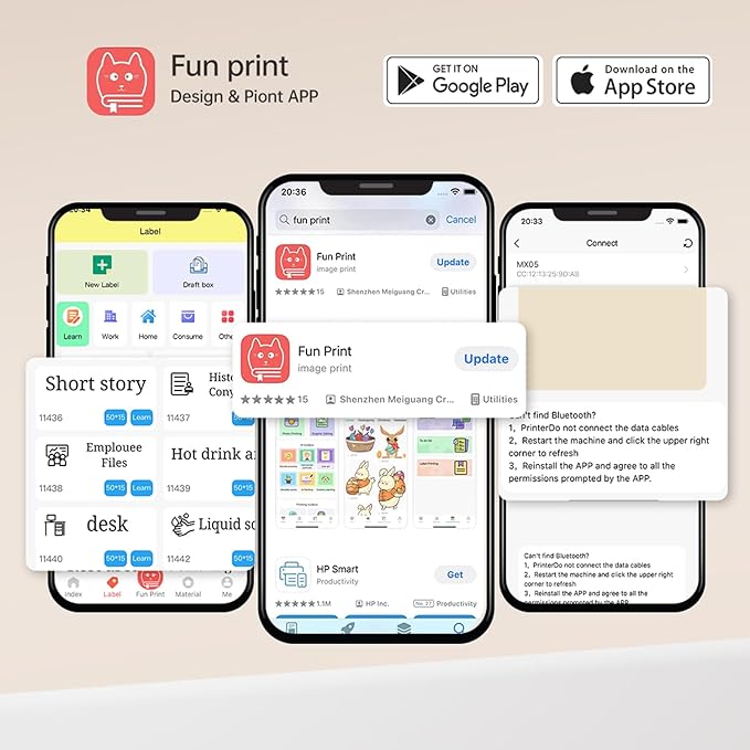 Mini Printer Sticker Thermal Printer with 3 Rolls Paper, Bluetooth Portable Phone Print Pods,Study Sticker Maker for Pictures, Photos, Journals, DIY, Compatible with Phone & Tablet