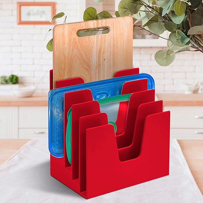 Acrimet 5 Section Incline File Sorter Organizer, Mail, Folder, Letter Desk Organizer, Rack for Office Organization Desktop (Plastic) (Solid Red Color)