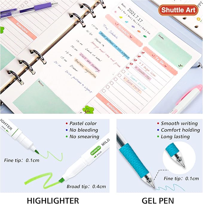 Shuttle Art 20 Pack Journaling Kit,10 Colors Dual Tip Highlighters and 10 Colors Retractable Gel Ink Pens,Perfect for Kids and Adults Coloring,Underlining, Highlighting, Writing in Office Home&School