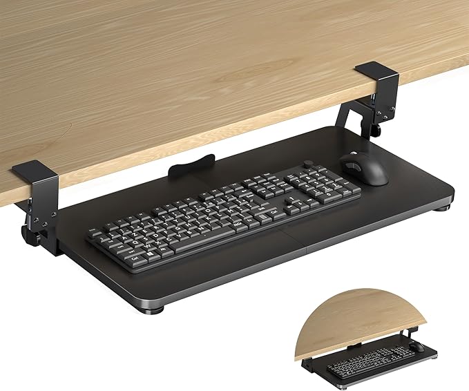Keyboard Tray Under Desk Large C-Clamp 25.6” (30” Including Clamps) x 11.8” Slide-Out Platform Computer Drawer Pull Out Keyboard & Mouse Tray Black DSF4
