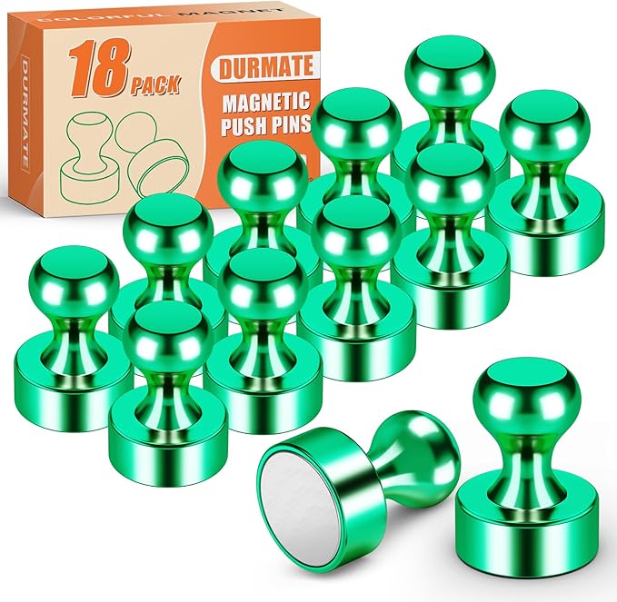 Strong Whiteboard Magnets Fridge, 18PCS Small Push Pins Refrigerator Magnets Set, Circle Magnetic Spider, Green Metal Magnetic Clips for Gadgets, Kitchen, Kitchen Decor and Accessories