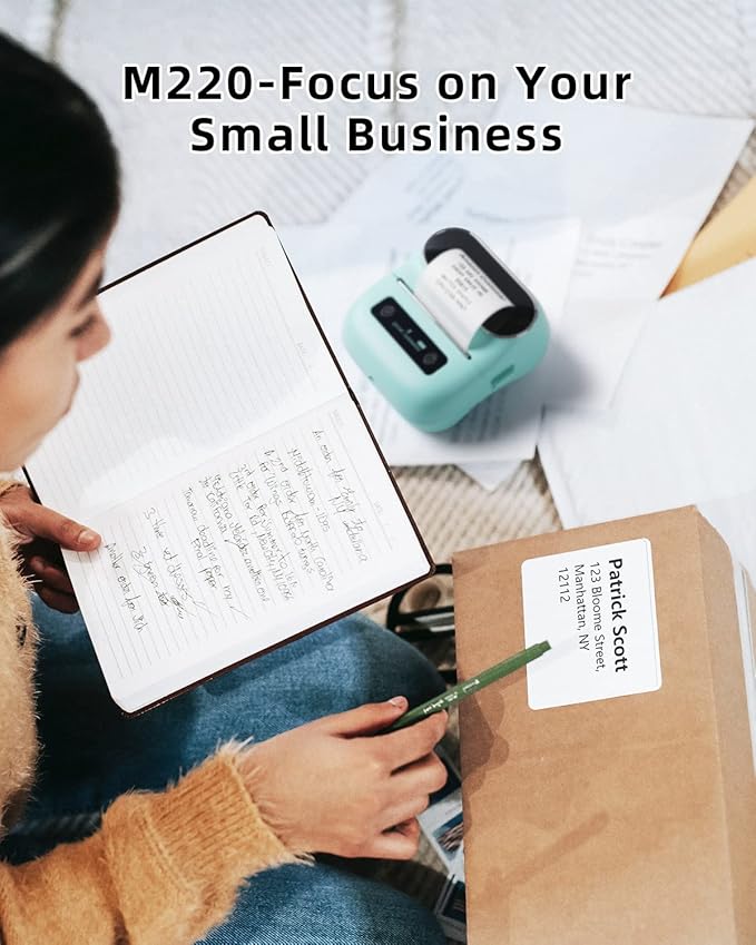 Phomemo M220 Label Maker, New Flagship 3.14 Inch Bluetooth Thermal Label Printer for Barcode, Address, Labeling, Mailing, File Folder, Portable Maker Easy to Use, Support with Smart Phone&PC