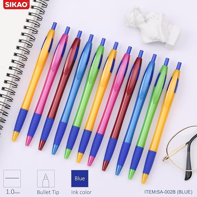 Pens Bulk, 60Pack Blue Gripped Slimster Bulk Ballpoint Smooth Writing No Smear, Blue Ink 1.0mm, Wholesale Click Retractable Server Pens, School Office Supplies