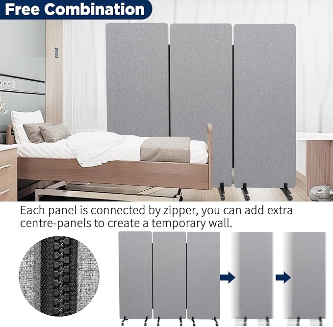 Sound Proof Dividers w/Wheels, Portable Office Wall Divider for Room Partition, Soundproof Room Divider Privacy Panel Partition Cubicle Wall Rolling Temporary Wall for Office