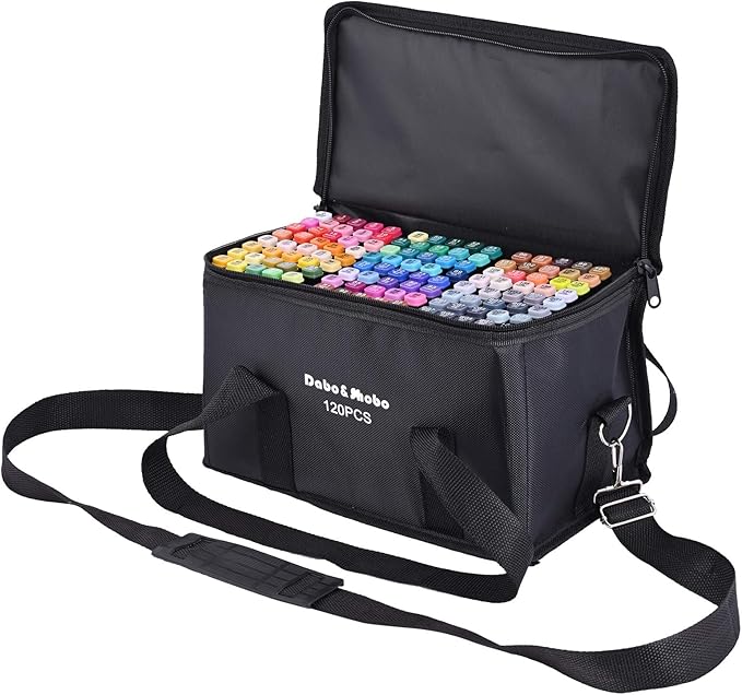 Dabo&Shobo 120 Color Alcohol Marker Pens, Bright Permanent Markers for Coloring, Markers For Adults Coloring Book, Wide Chisel and Fine Tip, Dual Tip Design, Equipped with Black Suitcase