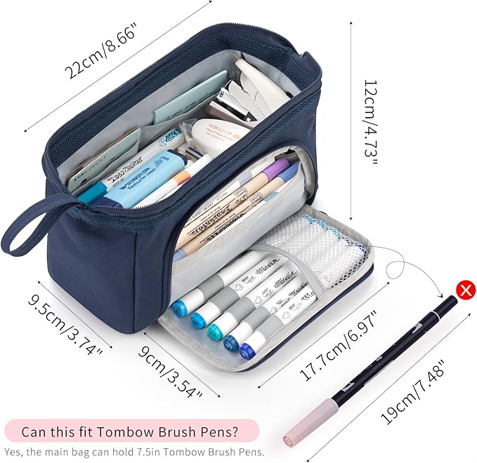 HVOMO Pencil Case Large Capacity Pencil Pouch Handheld Pen Bag Cosmetic Gift for Office School Teen Girl Boy Men Women Adult (Navy)