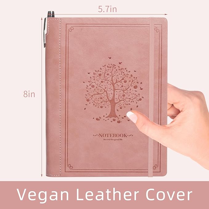 Lined Notebook Journal for Women Men 320 Pages A5 Hardcover Leather with Pen Holder College Ruled Journals for Work Note Taking Travel School Pink