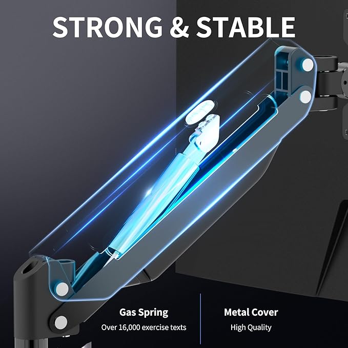 Suptek Single Monitor Mount,Adjustable Gas Spring Monitor Arm Desk Mount Stand Fits 17 20 22 23 24 26 27 32 33 inch,Holds up to 22 lbs, Black(MD18)