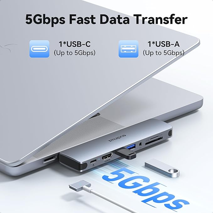 USB C Hub Adapter for MacBook Pro Air 2022 2021 2020 2019 Docking Station for MacBook M1 M2 USB C to HDMI Mac Accessories Multiport Dongle with 4K HDMI USB 3.0 SD TF Thunderbolt 3 USB-C Port Type C