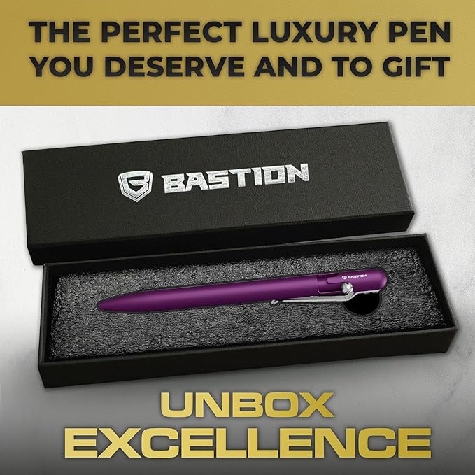 BASTION® Luxury Slim Bolt Action Pen, Lightweight Aluminum EDC Pen with Fine Tip, Professional Ballpoint Pen for School and Work - Purple