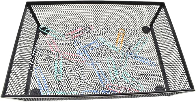 HAHIYO Stackable Mesh Tray Cup 9 x 6 x 2 inches Sturdy Container for Desk Drawer Organizer Collection for Home Office School kitchen Soft Foam Feet No Sharp Edges 1 Pack Black
