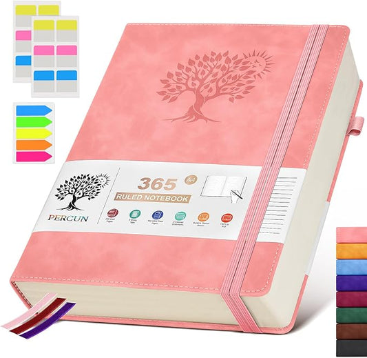 A4 Lined Journal Notebook，365 Page Large Leather Journals for Writing Women Men，Hardcover Notebook with 100Gsm Thick Pages for Travel，Work，School，College Ruled, Daily Diary (8.5" x 11.4")