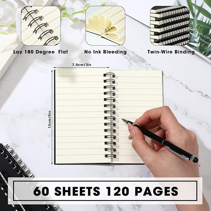Jutom 54 Pcs Small Spiral Notebooks Memo Pads 3x5 Bulk Small Pocket Notebooks Mini Notepads with Lined Pages Mini Journals for Office Back to School Work Writing Supplies, 120 Pages (Black)