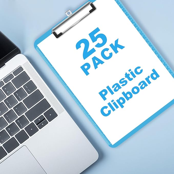 TOTiyea Clipboard Set of 25, 12.5 x 9 Inch Multi Color, Plastic Clipboard with Low Profile Clip, 75 Sheets Capacity, Standard Letter Size