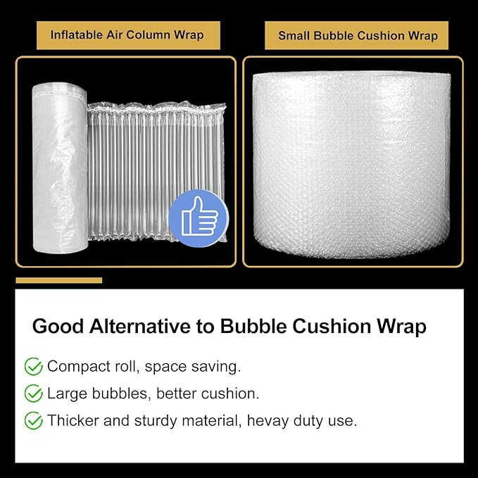 Large Bubble Cushioning Wrap for Packing 12"x164'，Inflatable Air Pillows for Shipping & Moving Bottle Travel Protector Bags Heavy Duty Space Saving Box Filler Shipping Supplies with Pump, 55um
