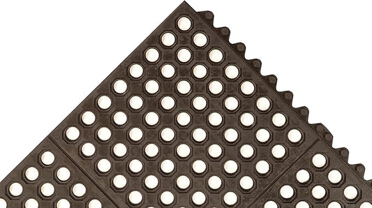 NoTrax 3' x 3' Light-Duty Rubber Drainage Mat, Customizable Modular Interlocking Design with Ergonomic Support, Lightweight, Anti-Fatigue, Non-Slip Surface, Black, 501S0033BL
