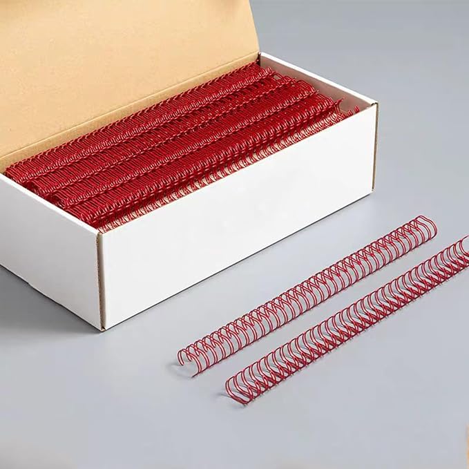 100 Pack Double Loop Wire Binding Spines, YolieraArt Wire Binding Spines, 5/8 Inch Binding Wire for Letter Size (140 Sheet Capacity, 100P, 3:1 Pitch, Red)