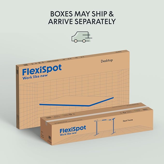 FLEXISPOT EN1 One-Piece Standing Desk, 48 x 30 Inches Electric Height Adjustable Desk for Home Office (White Frame + Black Desktop, 2 Packages)