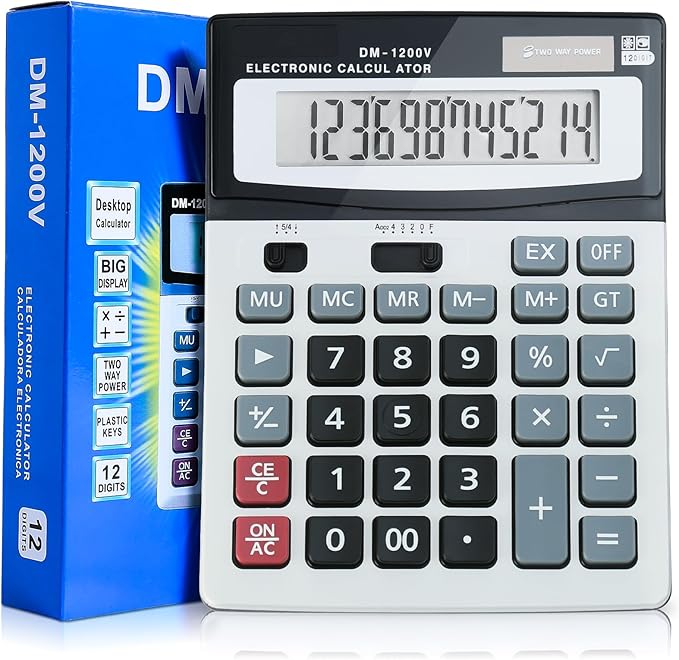 Calculator, 12-Digit Large LCD Display Calculators Desktop, Dual Powered Calculators for Office/School, Big Button Basic Desk Calculator with Standard Function