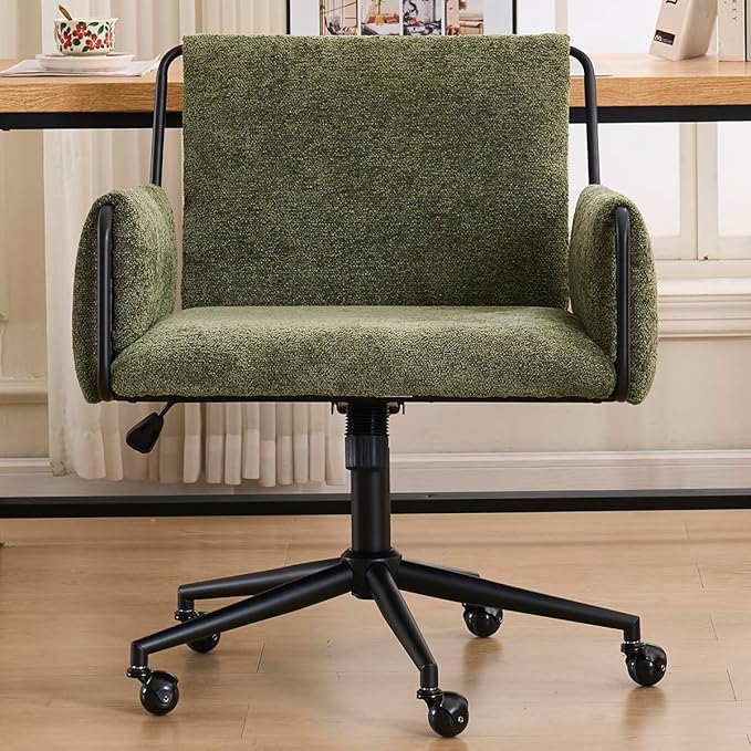 Kidol & Shellder Office Desk Chair Set of 4 with Arm, Swivel Adjustable Height with Wheels Comfortable Wide Seat for Home Office, Bedroom, Makeup Room, Green