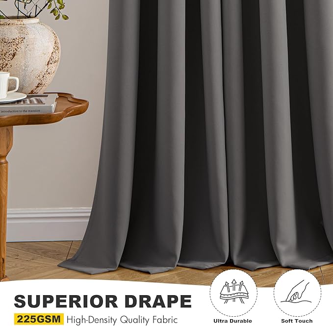 MIULEE Grey Blackout Curtains for Bedroom Living Room 96 Inches Long 2 Panels, Thermal Insulated Room Darkening Drapes Solid Grommet Top Noise Reduction Light Blocking Window Treatments 40x96 Inch
