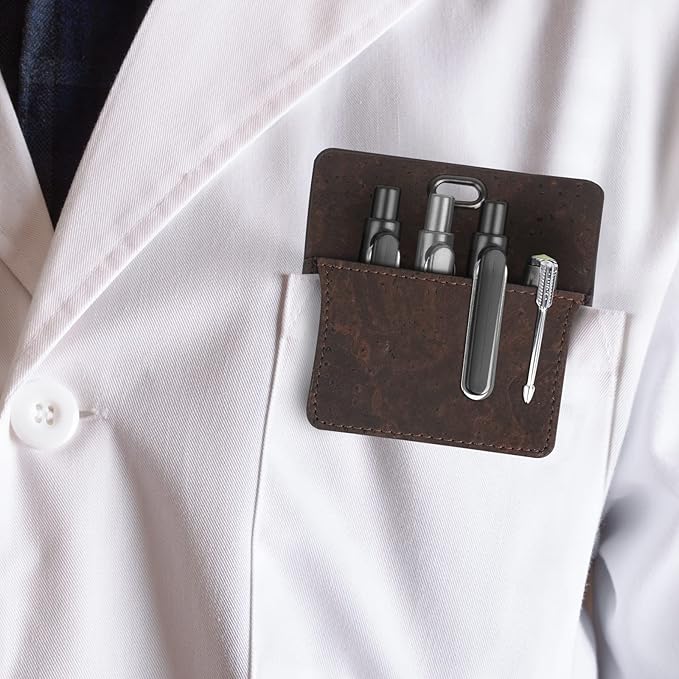 Premium Portuguese Cork Pocket Protector for Men | Multi-Use Pocket Protectors for Shirts and Lab Coats | For Pen, Pencils, Pointers, and More | 2 Pack of Brown Pocket Organizer Protectors