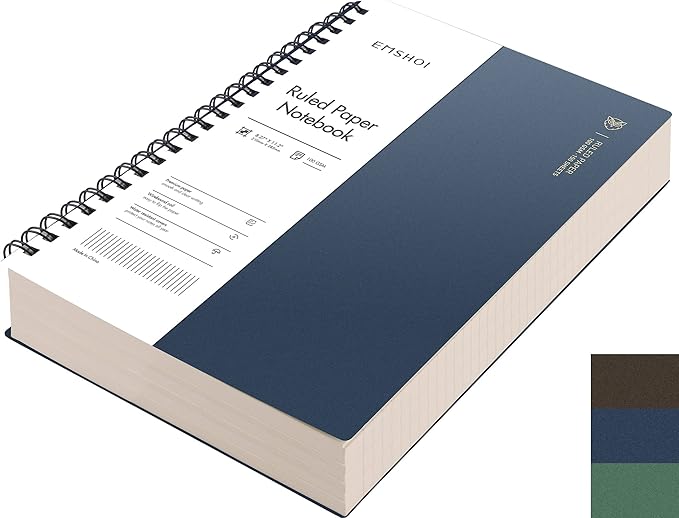 EMSHOI A4 Spiral Notebook College Ruled Lined Journal, 11.2" X 8.27", 300 Pages/150 Sheets, Easy Tear Perforated Pages, 100gsm Thick Paper, Waterproof Softcover, for School Work Writing-Blue