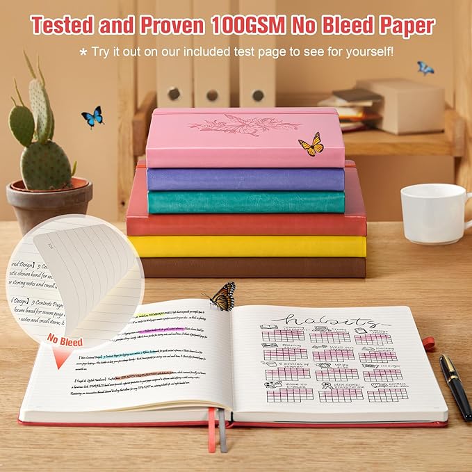 Lined Notebook Journal for Women, 312 Numbered Pages Large A4 Thick Leather Journals for Writing, Daily Notebooks for Work Travel, Hardcover College Ruled Notebook, Butterfly Aesthetic Notebook, Red