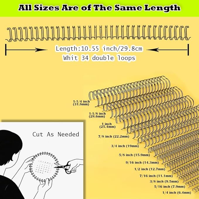 100 Pack Double Loop Wire Binding Spines, 3 to 1 Pitch,1/2 Inch Wire Cinch Book Binding Fit for School Office Notebook Maker, YolieraArt Metal Spiral for Bindings, (100 Sheet Capacity, White)