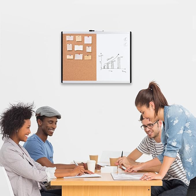 Amazon Basics Rectangular Magnetic Whiteboard & Cork Board Combo for Home, Office and Classroom, Plastic/Aluminum Frame, White,Yellow, 17" x 23"