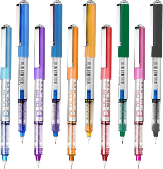 EYEYE Needle Rollerball Pens 0.5mm, 10 Assorted Colors Extra Fine Point Pen Quick Dry, Liquid Ink Pens Fine Point Smooth Writing Pen for Journaling, Note Taking, Office, Doodling & Gifts