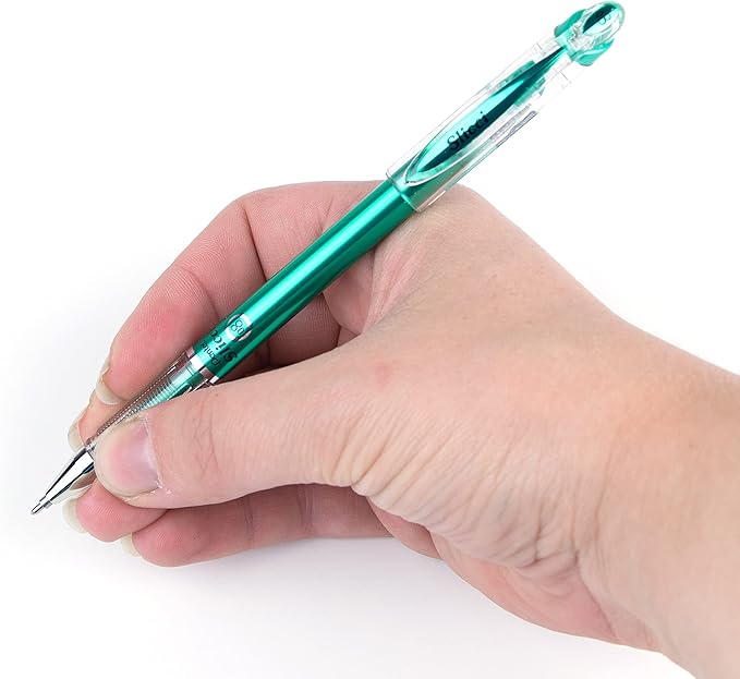 Pentel Arts Slicci Metallic 0.8 mm Needle Tip Gel Pen, Metallic Green Ink, Box of 12 (BG208-MD)