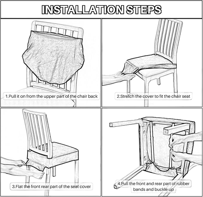 CWK Waterproof PU Leather Dining Chair Covers Set of 6 - Stretchable Chair Seat Slipcovers, Removable & Washable Protector for Dining Room,Home,Office,Wedding,Rear Covers (PU-Grey)