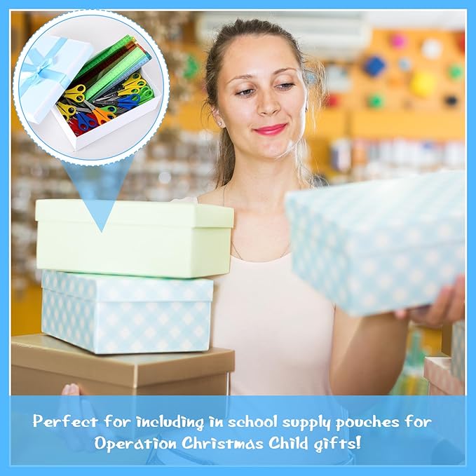 PerKoop 200 Pcs School Supplies with 100 Pcs Safety Blunt Tip Student Scissors 100 Pcs 12 Inch Plastic Rulers Back to School Supply Kit for Operation Christmas Charity Donation Supplies (Vivid Color)