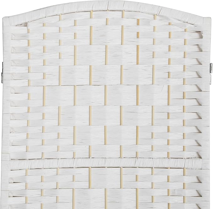 HOMCOM Room Divider, 4 Panel Folding Privacy Screen, 6FT Tall Portable Wicker Weave Partition Wall Divider for Bedroom, Home Office, White