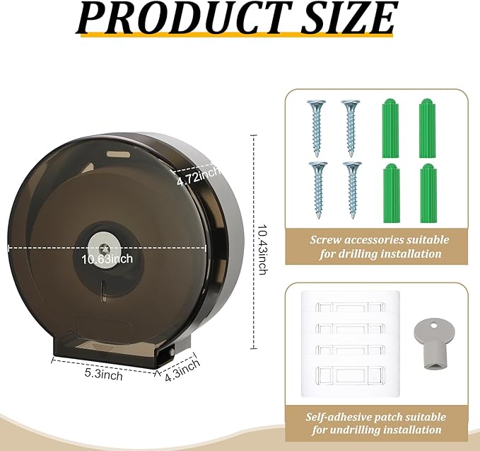 Layhit 2 Pack Toilet Paper Holder Wall Mount, Toilet Paper Towel Dispenser, Commercial 9" Jumbo Plastic Tissue Dispenser with Key Wall Lock for Bathroom, Office, Restaurants