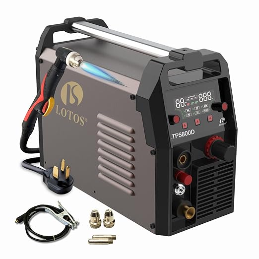 LOTOS LTP5800D 58A Plasma Cutter, 5/8" Clean Cut (3/4" Severance), Non-Touch Pilot Arc, Up to 15% Faster Cutting, Dual Voltage 110/220V, LED Panel & Front Regulator, Portable Plasma Cutting Machine