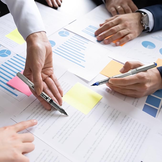 EYEYE Rollerball Pens Blue Bold Point, 8 Pack Liquid Ink Pen 1.0mm Quick Dry, Blue Ink Pens Fine Point Smooth Writing Pen for Journaling, Note Taking, Office, School Supplies