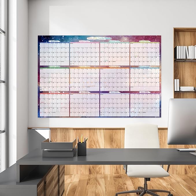 Ospelelf Wall Calendar 2025-2026, Large Dry Erase Calendars 32'' x 48'', Yearly Laminated Calendar Monthly Family Calendar for Office, Use July 2025 - June 2027 (Starry Sky)