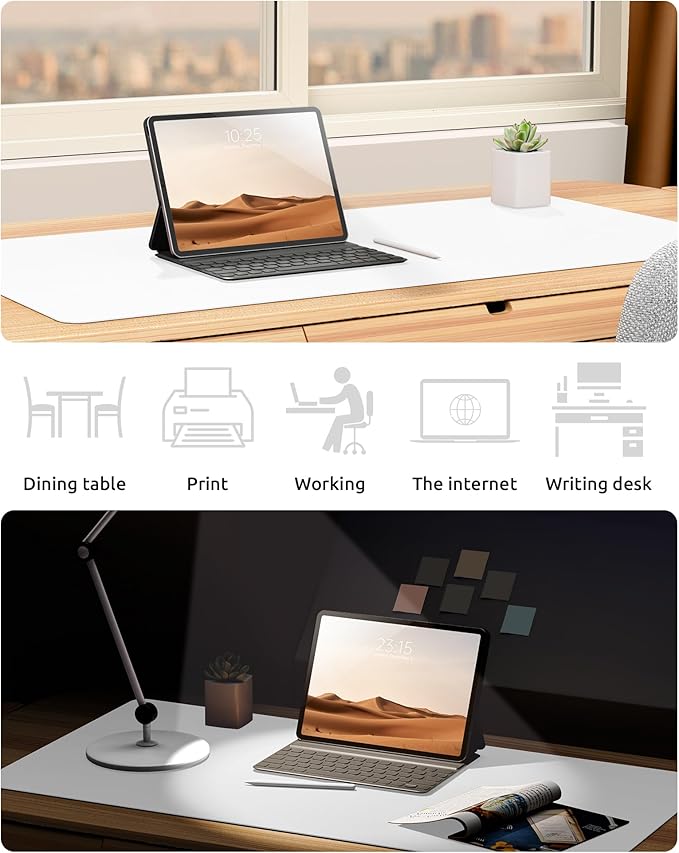 YSAGi Leather Desk Protector, Office Mat, Large Mouse Mat, Non-Slip PU Leather Blotter, Laptop Desk Pad, Waterproof Writing Pad for Office and Home (White, 35.4" x 17")