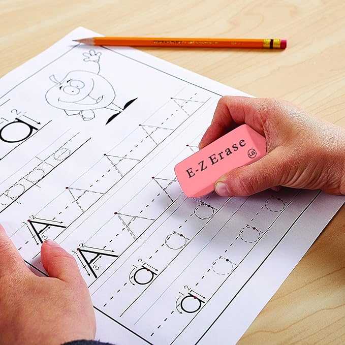 Pink Erasers, 60 Count Rectangular Eraser Bulk Pack, Latex Free Pink Pearl Erasers for School Supplies, Art and Office
