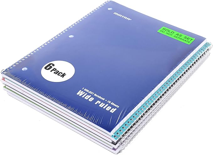 Mintra Office Spiral Notebooks (Poly Cover - Wide Ruled, 24pk (4-6pks))
