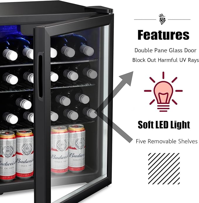 Antarctic Star 24 Bottle Wine Cooler/Cabinet Beverage Refrigerator Small Mini Wine Cellar Beer Soda Clear Glass Door Bar Fridge Quiet Operation Compressor Adjust Temp Control Freestanding, 2.4 Cu. ft