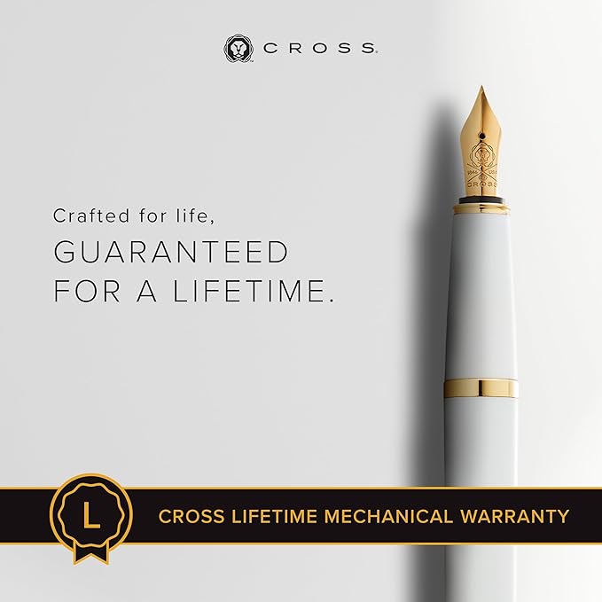 Cross Bailey Light Refillable Fountain Presented in a Everyday Gift Box - Medium Point, Black Ink, Polished White