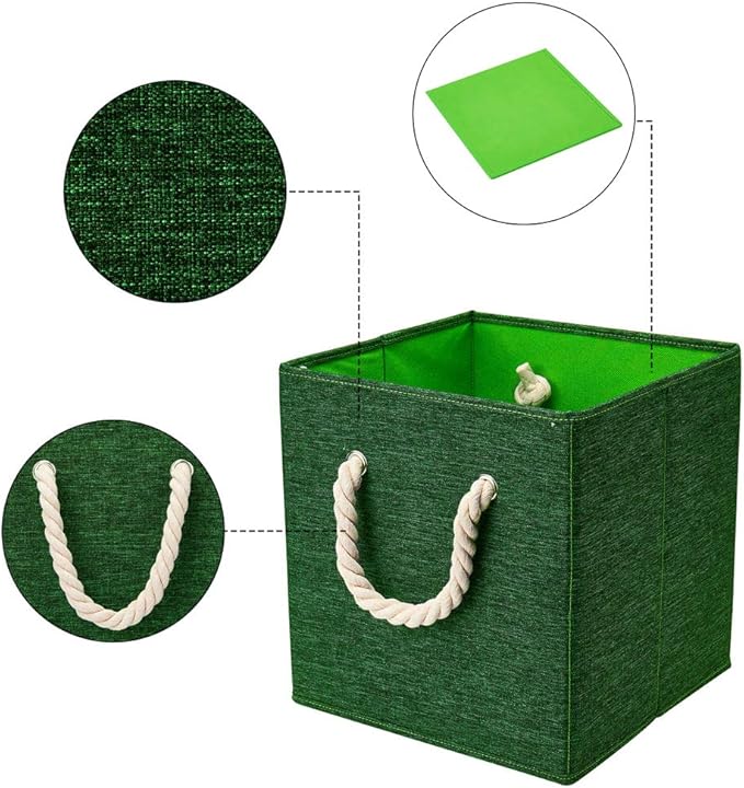 Green Foldable Polyester Fabric Storage Bins Cube Organizers,10.5x10.5x11inch,for Organizing The Clutter In The Home or Office,Set of 6,Q-ST-52-6