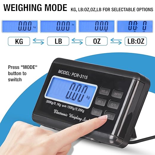 SurmountWay Shipping Scale 660lbs LCD Digital Platform Heavy Duty Portable Stainless Platform for Postal Shipping Scale Industrial Floor Scale W/ 14"X 12"