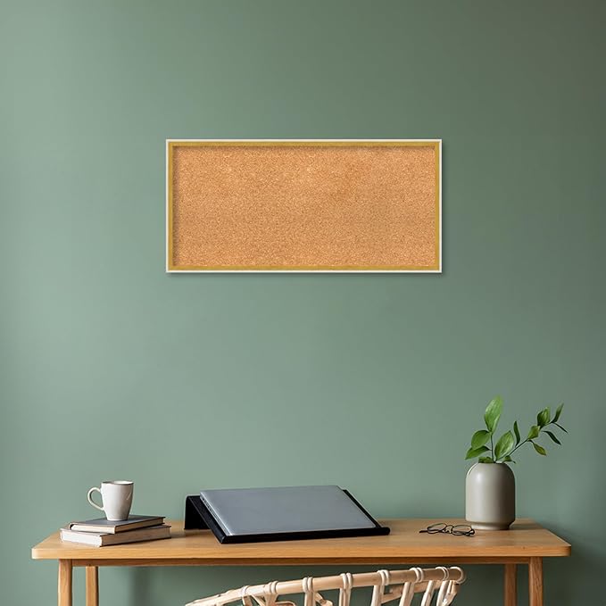 Amanti Art Natural Cork Board for Wall, 15x31 Vision Board with White Frame, Medium Corkboard Office Decor for Home Organization, Modern Corkboard Pinboard to Display Items for Home Organization in