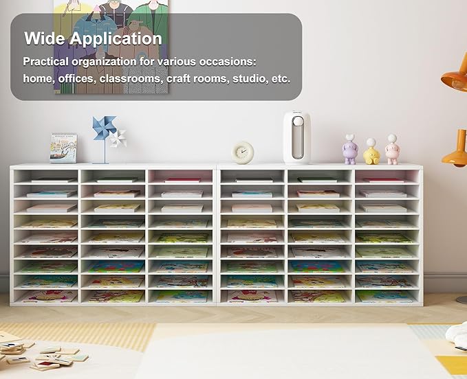 PAG Mail Sorter Organizer, Wood Literature Organizer, Student Mailbox for Classroom, Desktop Bill Paper Organizer for Office Home School, 27 Compartments, White